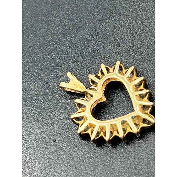 10K Yellow Gold 2g Blue Spinel Diamond Accent Signed Vintage Heart Pendant - Picture 11 of 13